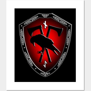 VIKING SHIELD 14 (Raven with NAUTHIZ – Self-Reliance, Endurance, Survival, & EIHWAZ - Yew Tree – Strength, Reliability, Trustworthiness) Posters and Art